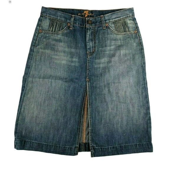 Seven 7 for All Mankind Skirt Denim Blue Jean Size 30 Short Mini Front Slit - Picture 1 of 10